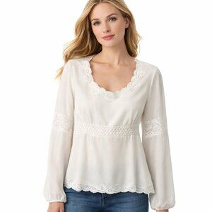 Antonio Melani IVORY LACE BLOUSE Women's Size 10 ROMANTIC BOHO TOP Feminine